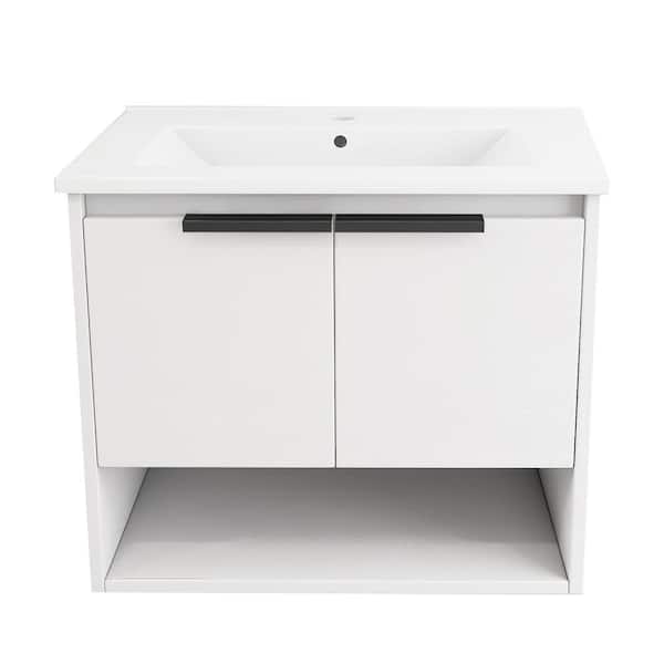 WELLFOR 24 in. W x 18 in. D x 20 in. H Bath Vanity in White with White Ceramic Sink and Soft Close Door