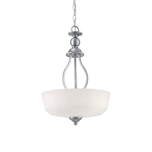 Millennium Lighting 3-Light Brushed Pewter Pendant with Etched White Glass