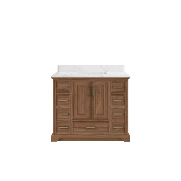 Willow Collections Charlotte Teak 42 in. W x 22 in. D x 36 in. H Single Sink Bath Vanity in Dark Natural with 1.5 in. Calcutta Laza Qt. Top