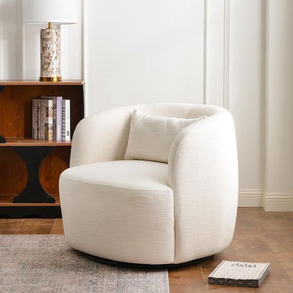 Ivory Performance Textured Linen Weave Upholstered Swivel Barrel Chair (Set of 1)