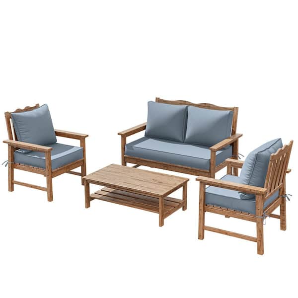5 in. Universal Outdoor Cushion Set for Seats and Backs, Set of 1 Loveseat Cushions and 2 Deep Seat Cushions Sky