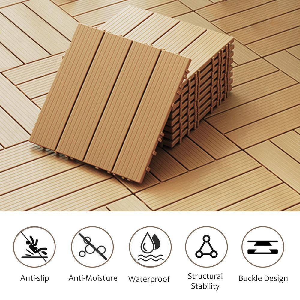 12 in. W x 12 in. L Outdoor Stripe Plastic Composite Flooring Deck Tiles (35 per box), Wood Color price history on PriceWatchPro