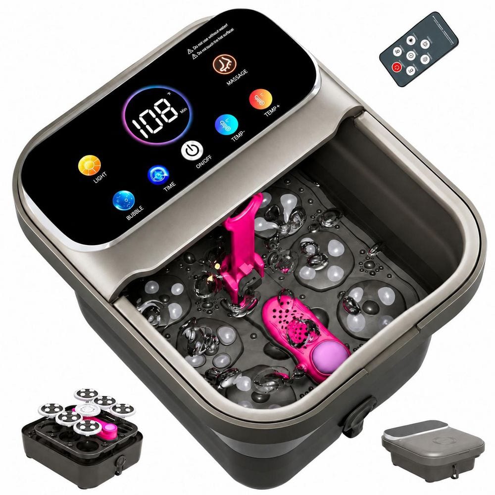 Electric Foot Bath Spa in Dark Grey with Heat, Bubble Massage, Touchscreen Display and 24 Shiatsu Massage Balls