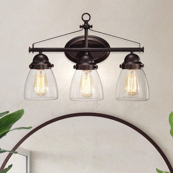Edvivi Yellowstone 18.75 in. 3-Light Oil Rubbed Bronze Vanity Light with Bubble Glass Shades