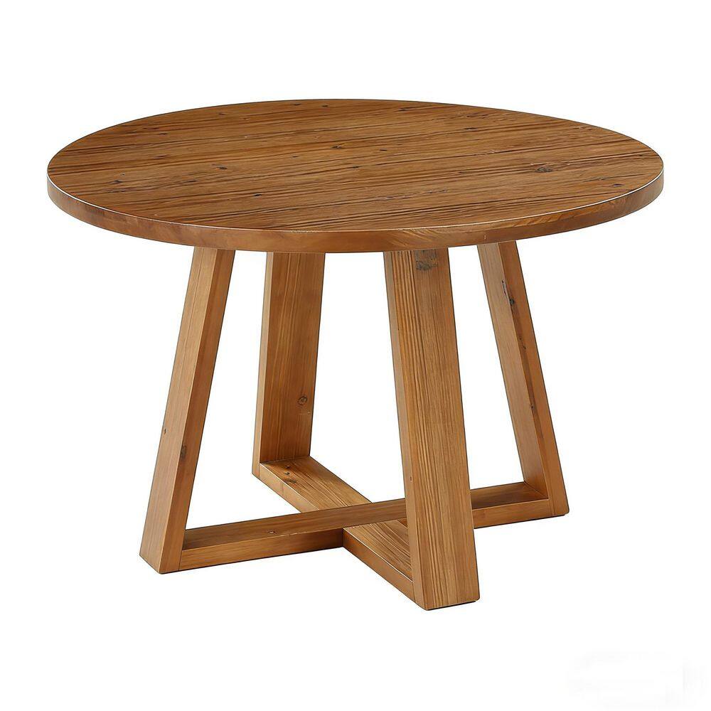 Moronia Farmhouse Natural Brown Solid Wood 47.2 in. Trestle Round Dining Table Seats 4