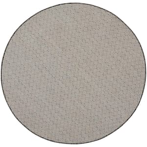 Courtyard Ivory/Charcoal 4 ft. x 4 ft. Round Solid Geometric Contemporary Indoor/Outdoor Area Rug