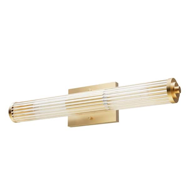 Holly Grove 24 in. 2-Light Alturas Gold Vanity Light with Clear Ribbed Glass Shades