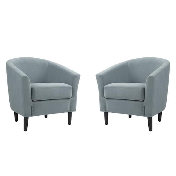 Uixe Modern Light Gray Linen Upholstered Accent Barrel Arm Chair With Wood Leg(Set of 2)