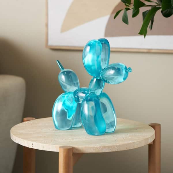 Litton Lane 10 in. x 10 in. Light Blue Resin Tinted Balloon Dog Sculpture