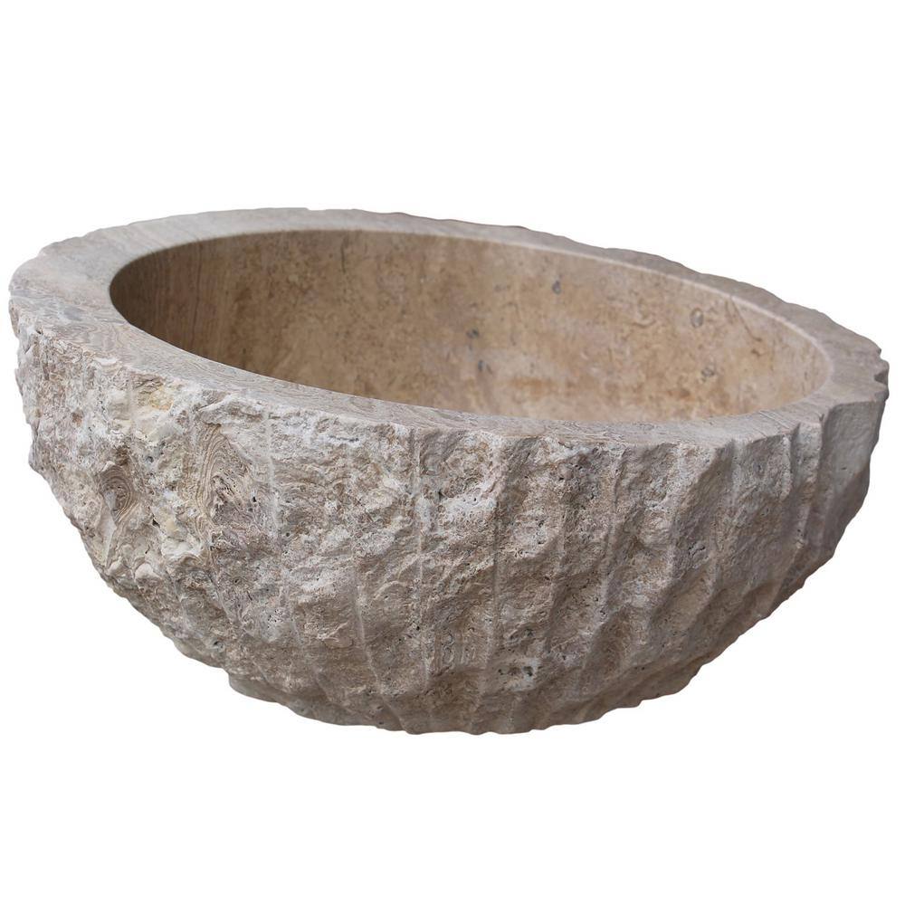 Angled Chiseled Natural Stone Vessel Sink in Almond Brown price history on PriceWatchPro