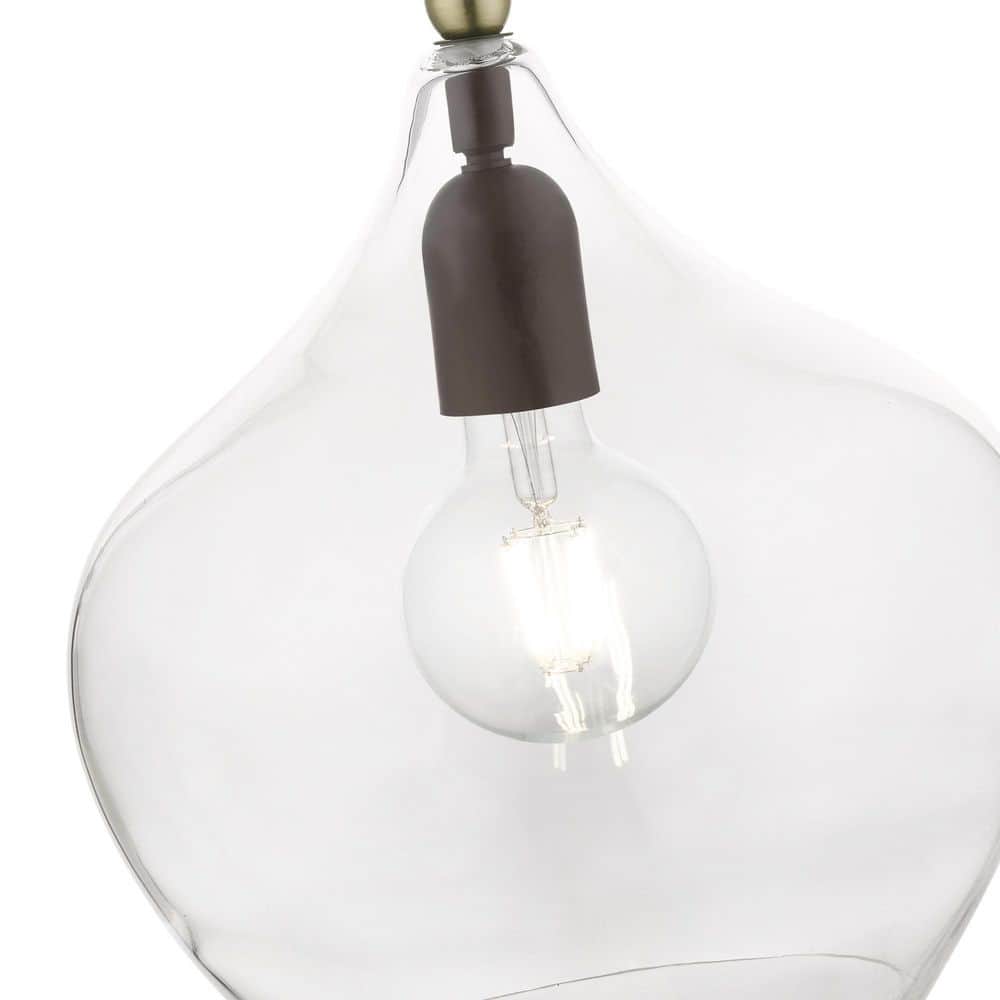 Aldrich Clear Glass Pendant Light with Bronze and Brass Accents