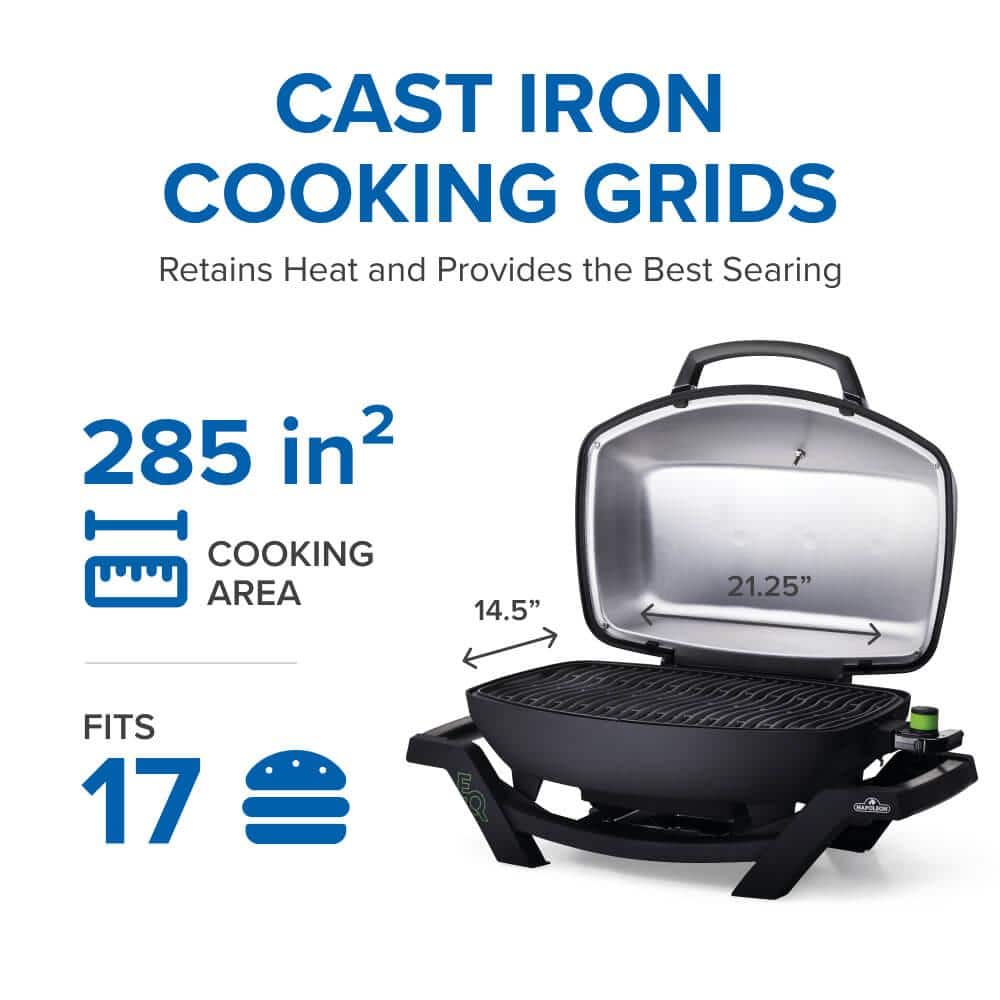 Napoleon Black Portable Electric Grill with Cast Iron Grids