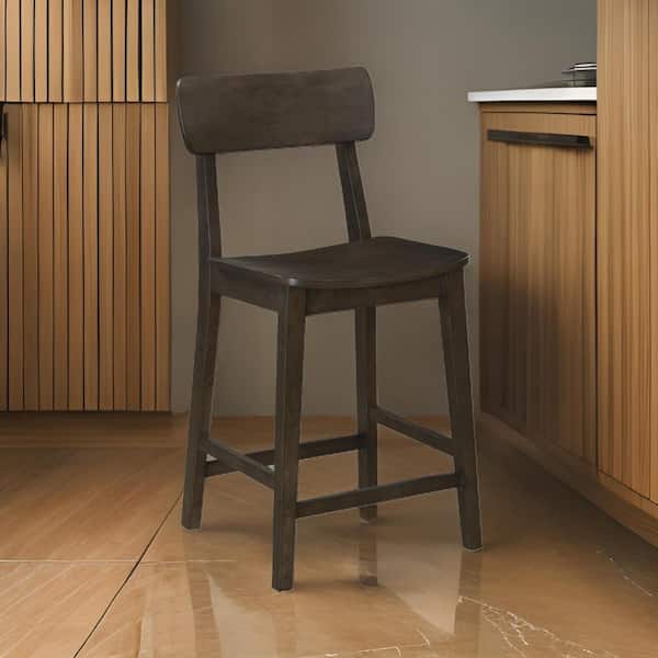 Benjara 24 in. Gray Low Back Wood Bar Stool