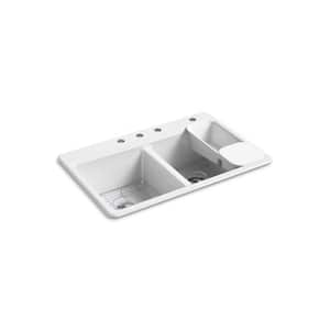 Riverby 33 in. Drop-in Double Bowl White Cast Iron Kitchen Sink