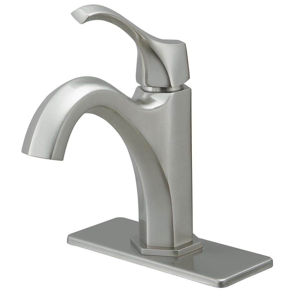 Single Handle Single Hole Bathroom Faucet with Drain Assembly in Brushed Ni