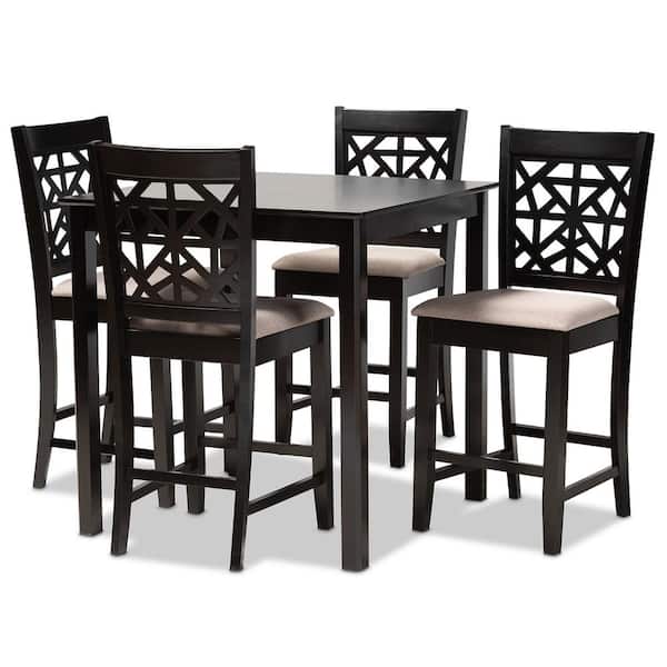Baxton Studio Devon 5-Piece Sand and Espresso Brown Pub Set