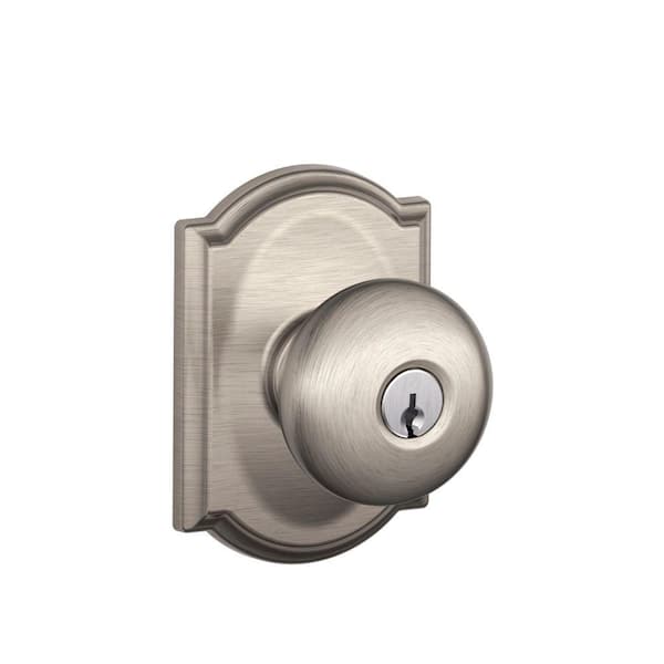 Schlage Plymouth Satin Nickel Keyed Entry Door Knob with Camelot Trim