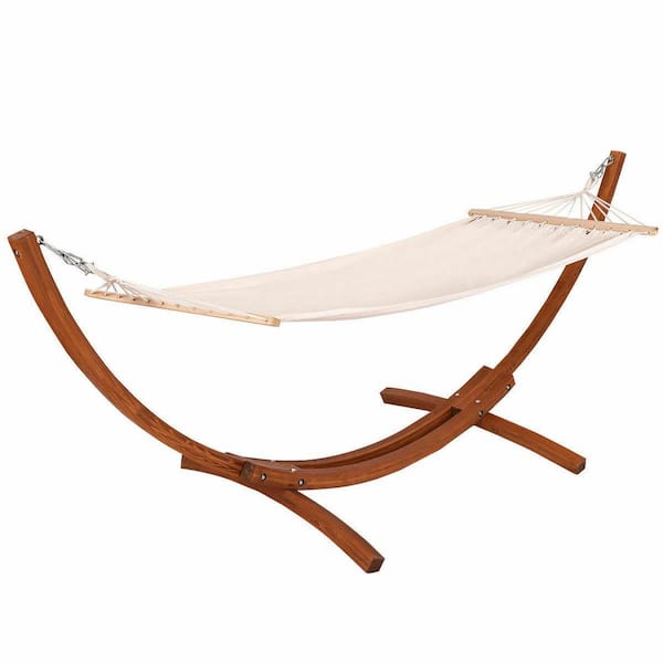 Costway 11 8 Ft X 4 2 Ft X 4 3 Ft Wooden Curved Arc Hammock Stand With Cotton Garden Outdoor Op3121 The Home Depot