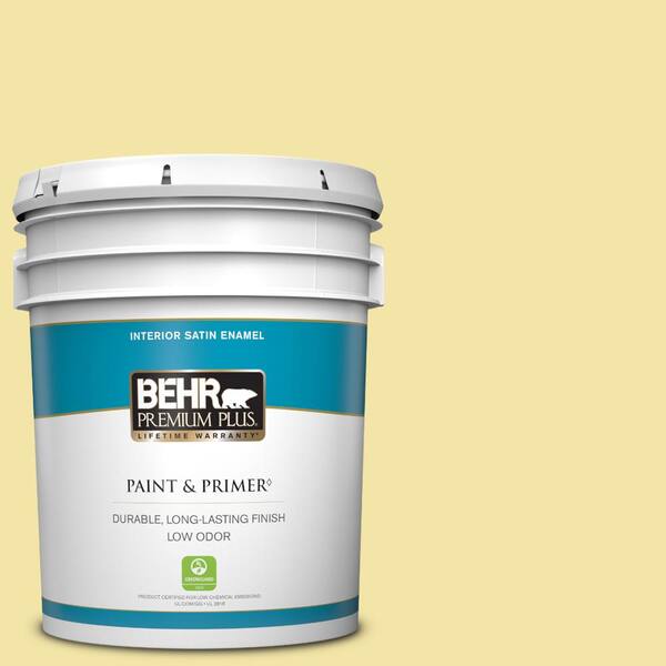 BEHR PREMIUM PLUS 5 gal. #P320-3 Lily Bulb Satin Enamel Low Odor Interior Paint & Primer