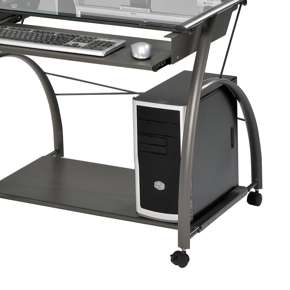 Vincent Pewter Gray Glass Top Computer Cart with Keyboard Tray