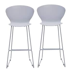 30 in. Gray Low Back Metal Bar Chair with Plastic Seat Set of 2