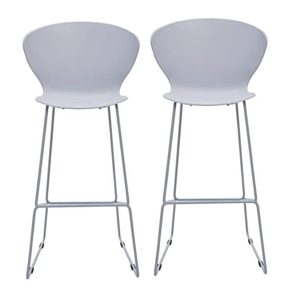 HomeRoots 30 in. Gray Low Back Metal Bar Chair with Plastic Seat Set of 2