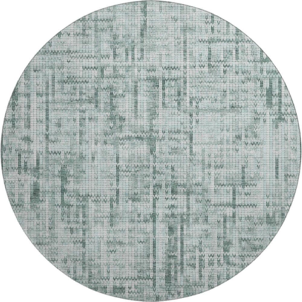 Mayfield Premium Machine Washable Abstract AMF2130 Teal 8 ft. x 8 ft. Round Rug price history on PriceWatchPro