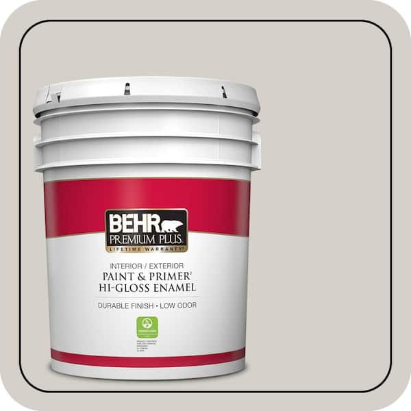 BEHR PREMIUM PLUS 5 gal. Designer Collection #DC-014 Gray View Hi-Gloss Enamel Interior/Exterior Paint & Primer