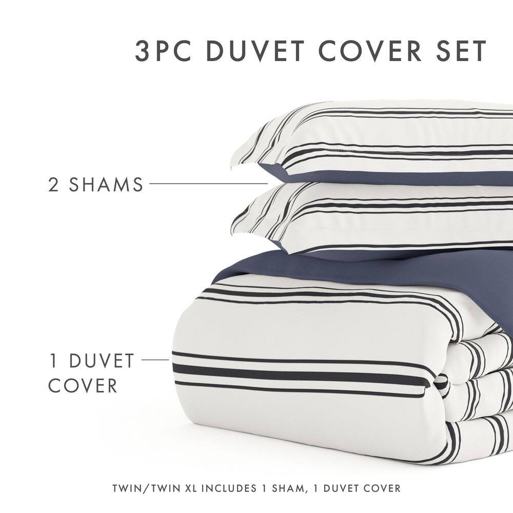 Navy Desert Stripe Microfiber Full/Queen Duvet Cover Set