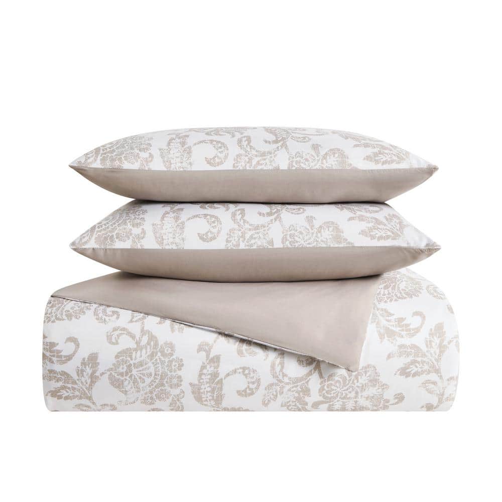 Twin White and Taupe Microfiber Reversible Comforter Set