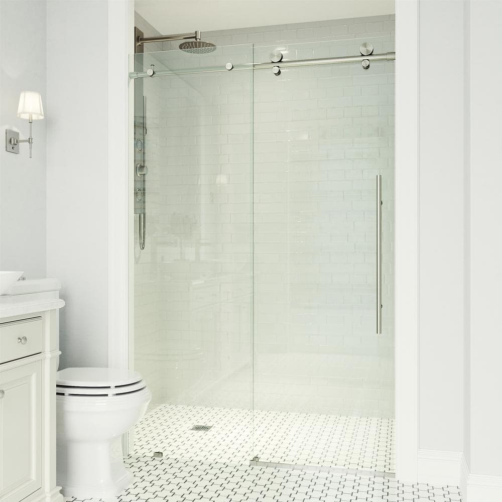 Elan Frameless Sliding Shower Door with Clear Glass and Stainless Steel