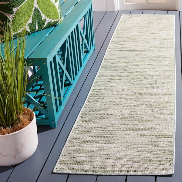 Hampton Green/Beige 2 ft. x 9 ft. Abstract Distressed Indoor/Outdoor Runner Rug