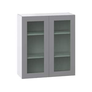 Bristol Painted 36 in. W x 40 in. H x 14 in. D Slate Gray Shaker Assembled Wall Kitchen Cabinet with Glass Door