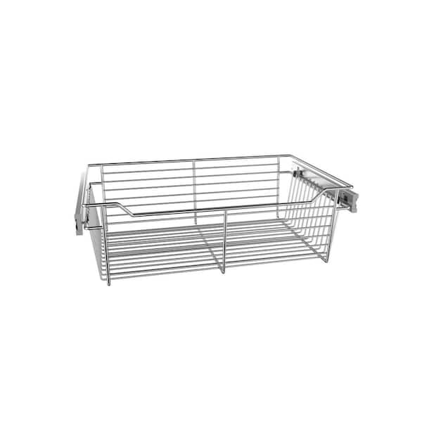 Classic 7.28 in. H x 24 in. W Chrome Aluminum Full-Extension Wire Sliding Basket for Cabinets