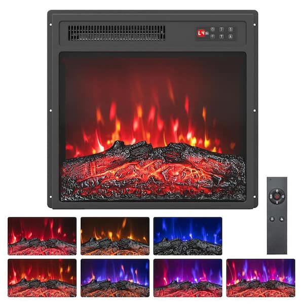18 Inch Electric Fireplace Insert with Remote Control and 7 Realistic Flame Colors in Black