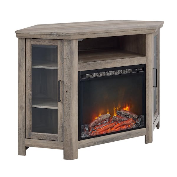 Walker Edison Furniture Company 52 in. Grey Wash Classic Traditional Wood Corner Fireplace Media TV Stand Console