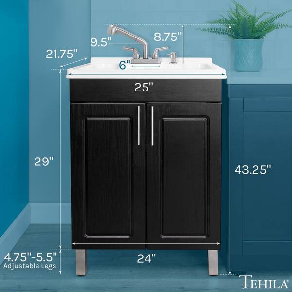 TEHILA 18 Gallon Thermoplastic Drop-in Laundry Sink with Cabinet, Faucet & Soap Dispenser