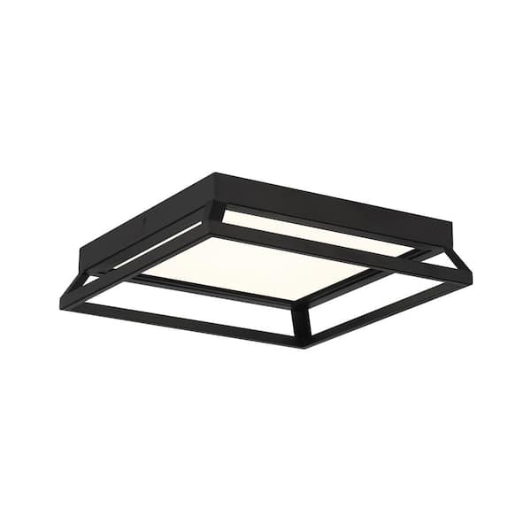 EnviroLite Terrace 14 in. Modern Matte Black Selectable CCT Integrated LED Flush Mount for Kitchens