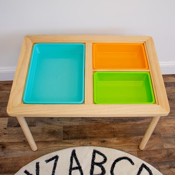Humble Crew Interactive Toddler Sensory Play Table with 3 Multicolor Storage Bins with Cover, Solid Wood Construction