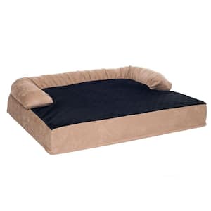 Extra Large Tan Orthopedic Memory Foam Pet Bed with Bolster