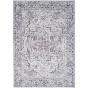 Machine Washable Series 1 Ivory Beige 6 ft. x 9 ft. Distressed Traditional Area Rug