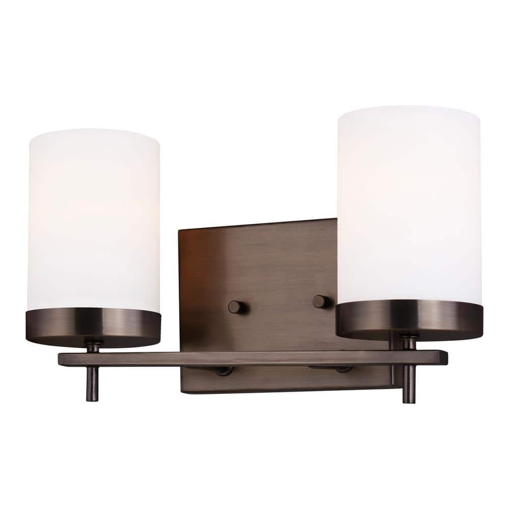 Zire 14 in. W 2-Light Brushed Oil Rubbed Bronze Bathroom Vanity Light with Etched White Glass Shades price history on PriceWatchPro