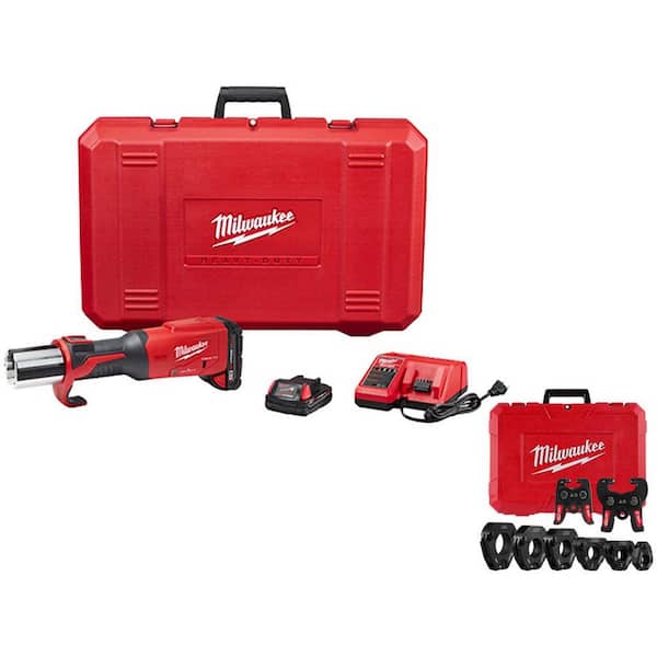 Milwaukee M18 18-Volt Lithium-Ion Force Logic Cordless Copper Press Tool with 1/2 in. to 2 in. IPS Pivoting Press Ring Jaw Set