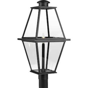 Bradshaw 1-Light Textured Black Steel Weather Resistant Clear Glass Transitional Outdoor Post Lantern