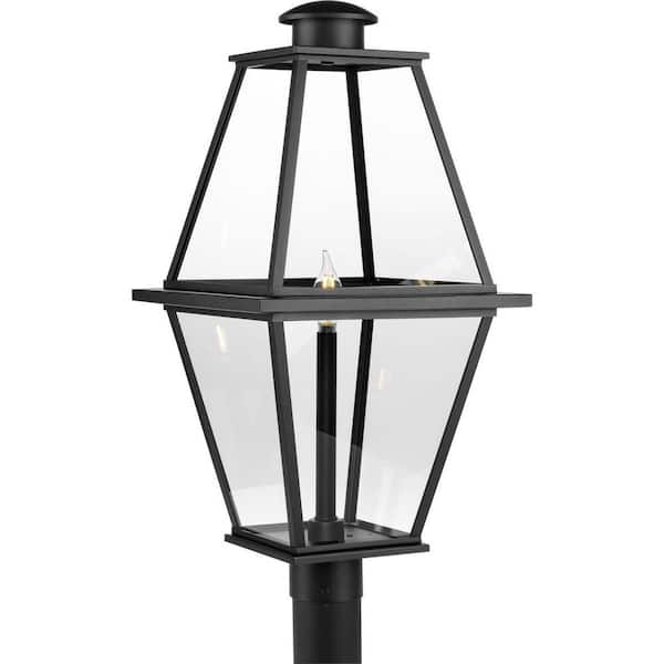 Progress Lighting Bradshaw 1-Light Textured Black Steel Weather Resistant Clear Glass Transitional Outdoor Post Lantern