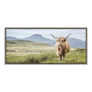 Highland Cow Mountain Landscape by The Creative Bunch Studio Framed Nature Canvas Wall Art Print 40.00 in. x 18.00 in.