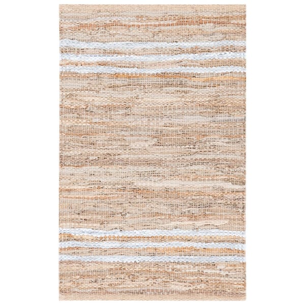 Vintage Leather 3 ft. x 5 ft. Beige/Ivory Border Striped Area Rug