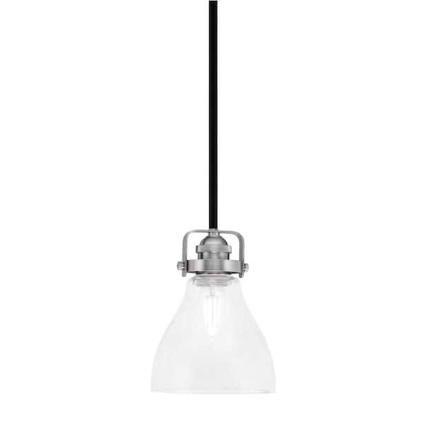 Unbranded Decatur 60-Watt 1-Light Black and Nickel Light Mini Pendant with 6.25 in. Clear Bubble Glass Shade, No Bulb Included
