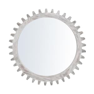 17 in. W x 17 in. H Oval Wood Frame White Wall Mirror, Hanging Gear Shape Decorative Mirror for Bathroom Living Room