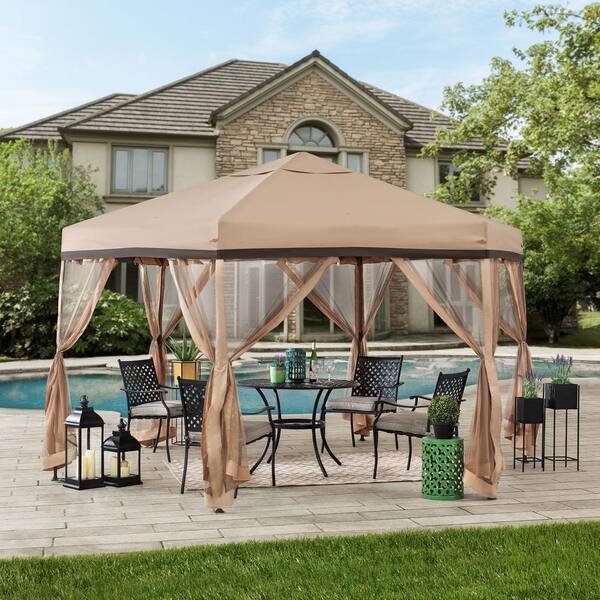 Sunjoy Wister 11 ft. x 11 ft. Tan and Brown 2-Tone Pop Up Portable